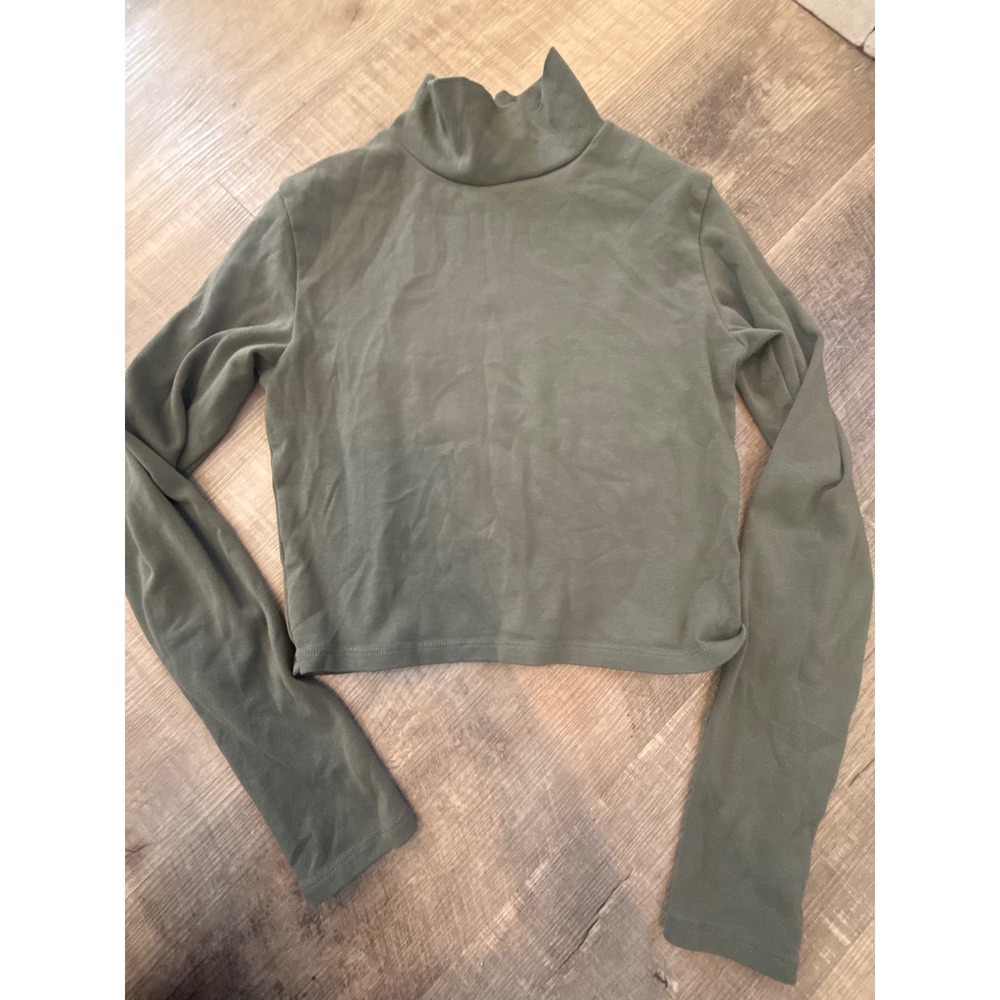 Zara Olive Green High Neck Mock Neck Long Sleeve Crop Top - Size Medium